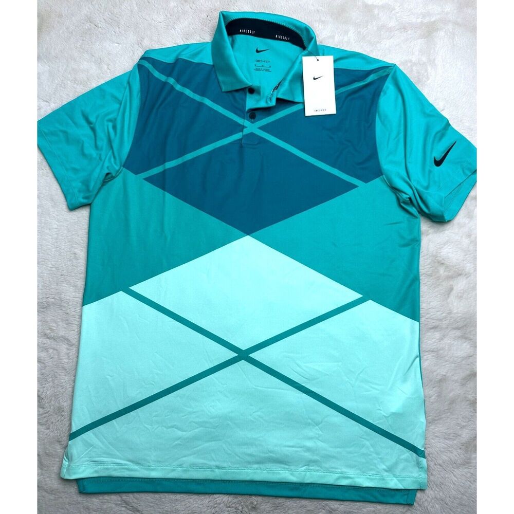 Nike Dri-FIT Vapor Argyle Golf Polo Shirt Teal DH0609-392 NEW Men's Medium